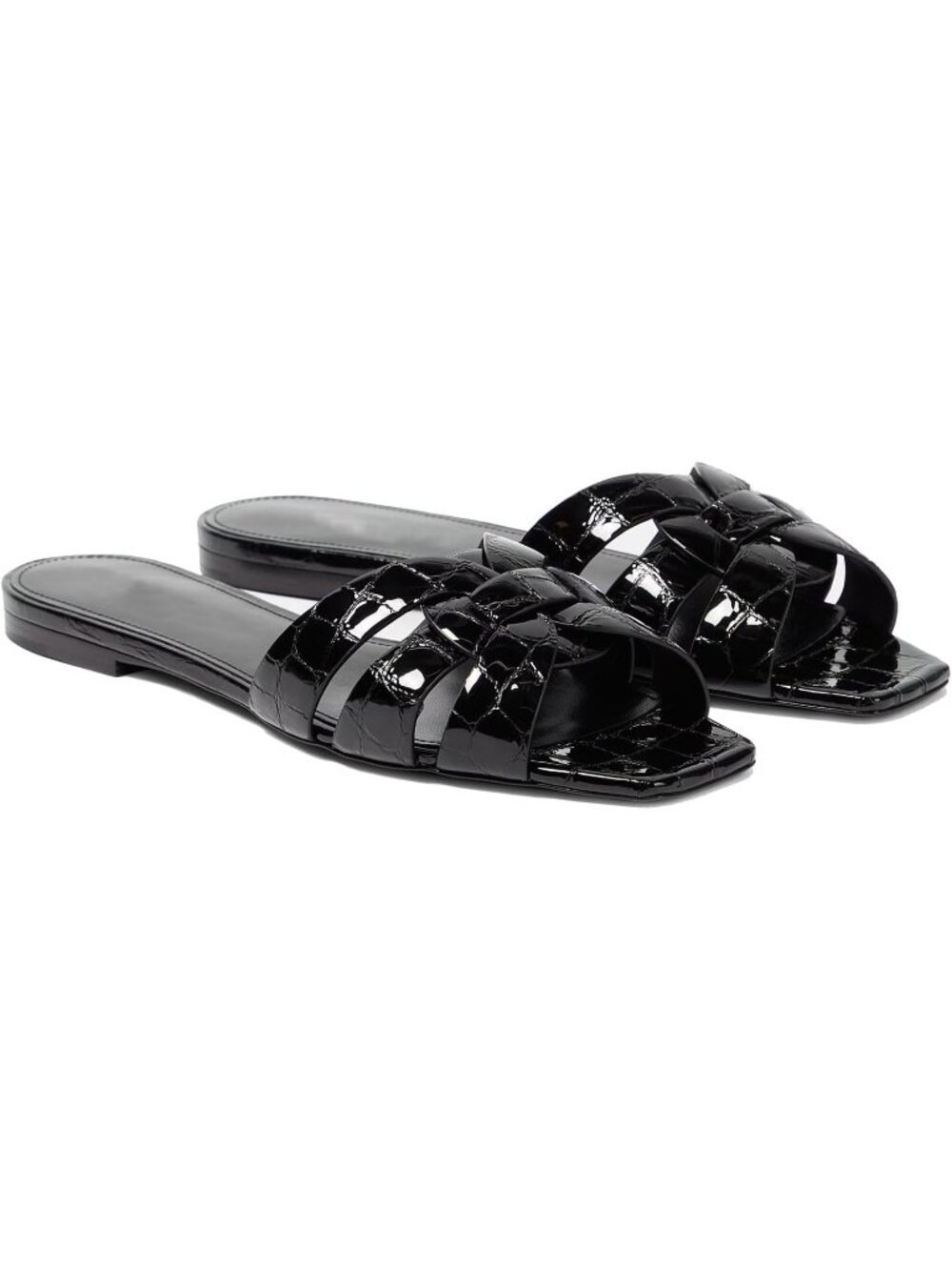 Women's Black Faux Leather Square Toe Casual Comfortable Slip on Flats Slipper